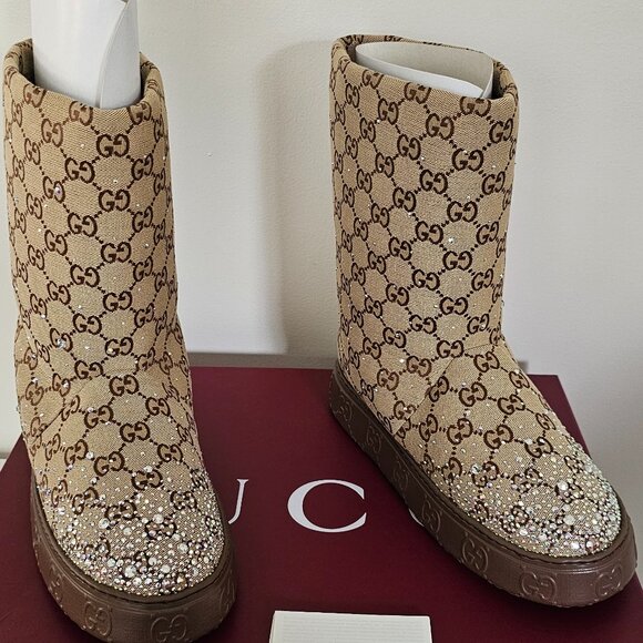 Gucci GG Boots with Crystals - Beige and Brown - Picture 6 of 7